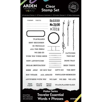 ARDEN CREATIVE STUDIO ARDEN CREATIVE STUDIO MAKER SERIES TRAVELER ESSENTIAL WORDS+PHRASES 4x6 CLEAR STAMP SET