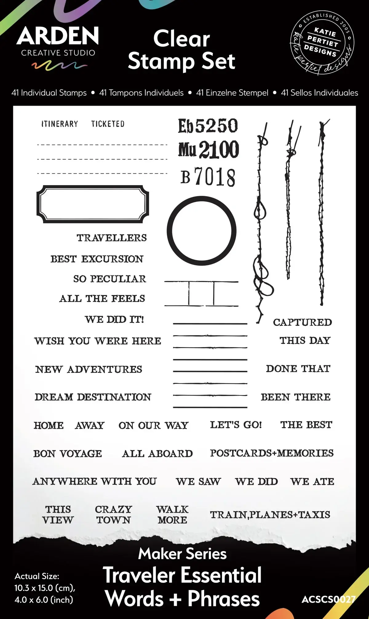 ARDEN CREATIVE STUDIO ARDEN CREATIVE STUDIO MAKER SERIES TRAVELER ESSENTIAL WORDS+PHRASES 4x6 CLEAR STAMP SET