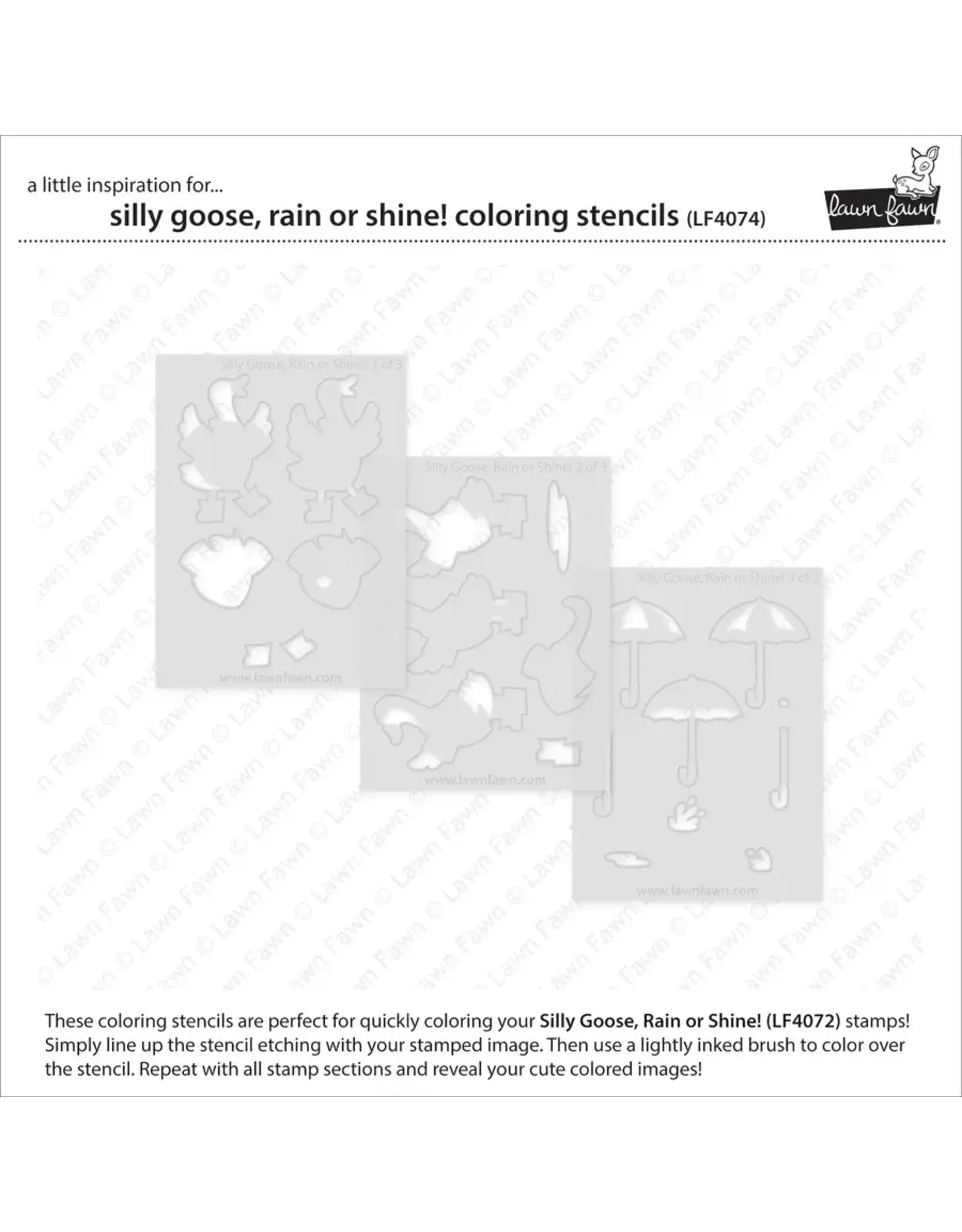 LAWN FAWN LAWN FAWN SILLY GOOSE, RAIN OR SHINE! COLORING STENCIL SET