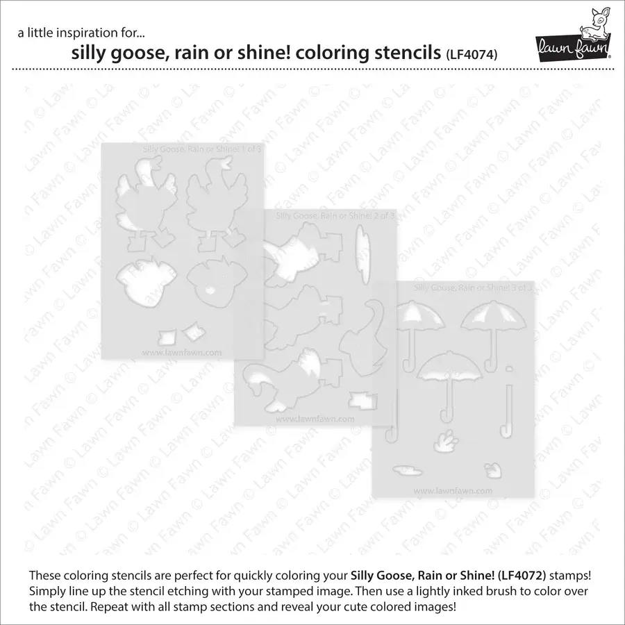 LAWN FAWN LAWN FAWN SILLY GOOSE, RAIN OR SHINE! COLORING STENCIL SET