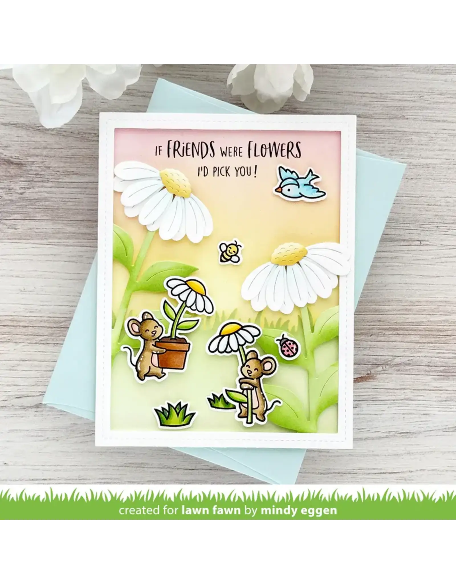 LAWN FAWN LAWN FAWN MICE FLOWERS CLEAR STAMP SET