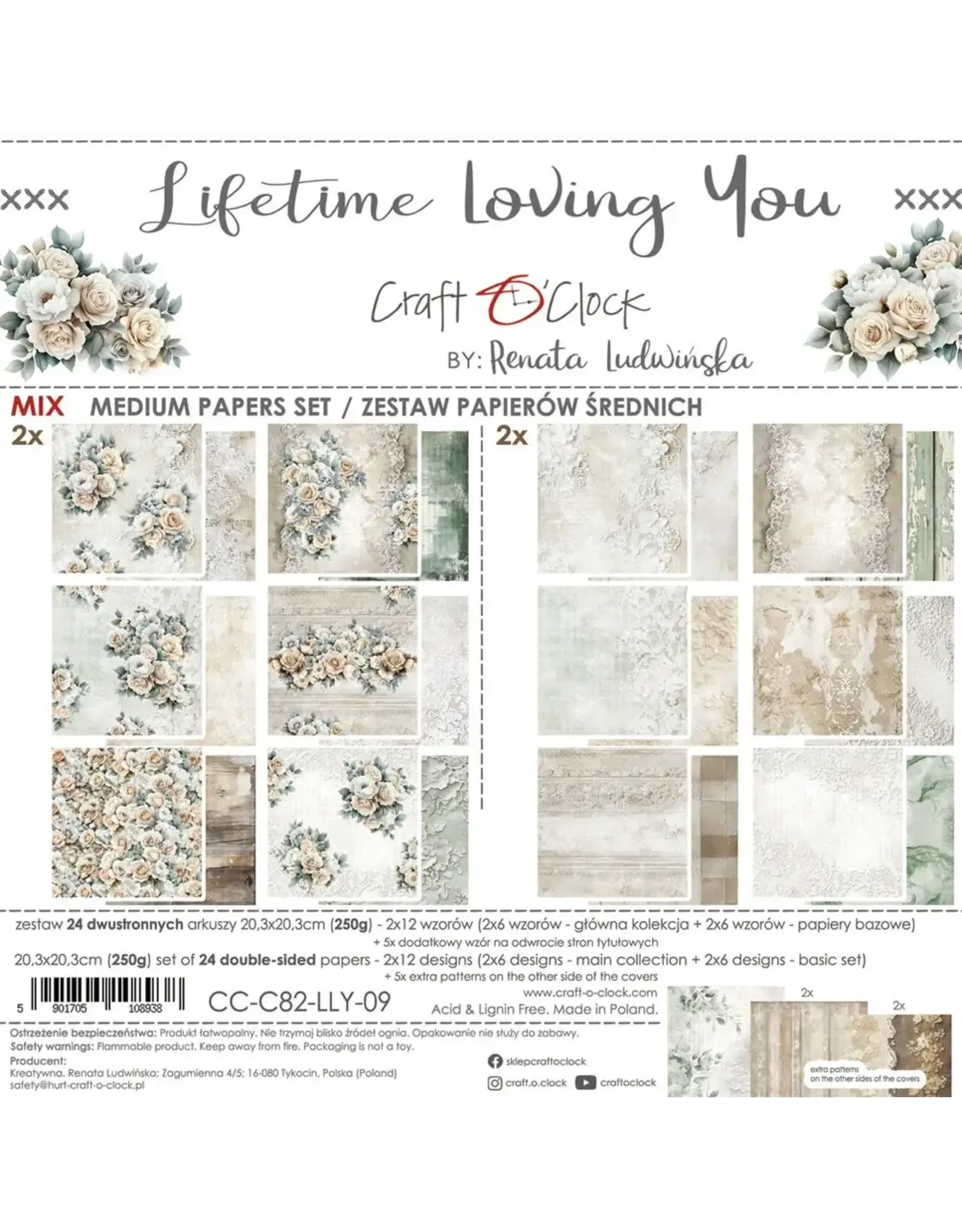 CRAFT O'CLOCK CRAFT O'CLOCK LIFETIME LOVING YOU 8x8 MIX PAPER PAD 24 SHEETS