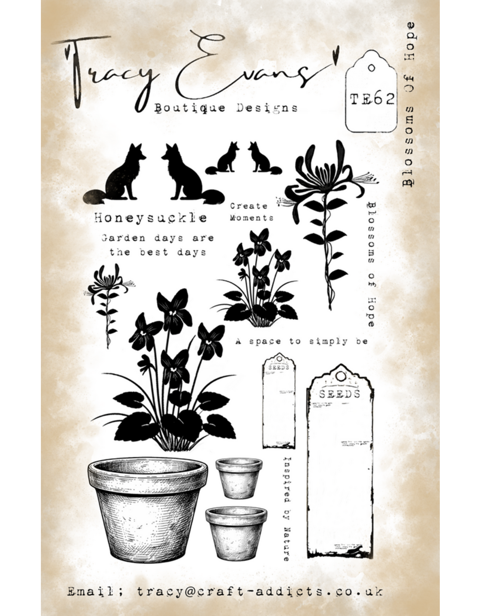 TRACY EVANS TRACY EVANS BOUTIQUE DESIGNS TE62 BLOSSOMS OF HOPE A5 CLEAR STAMP SET