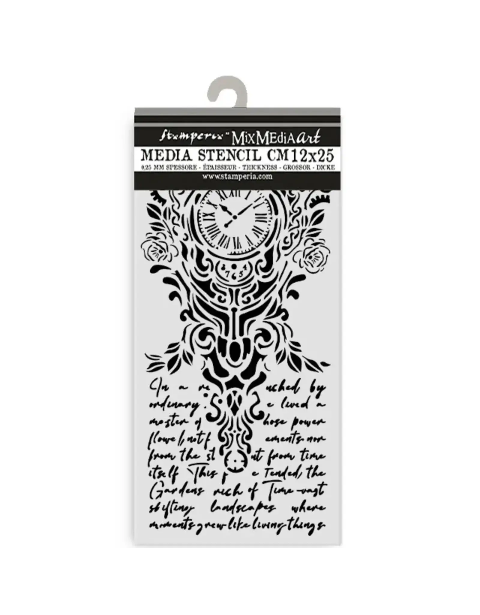 STAMPERIA STAMPERIA GARDENS OF TIME CLOCK AND WRITING 12x25cm STENCIL