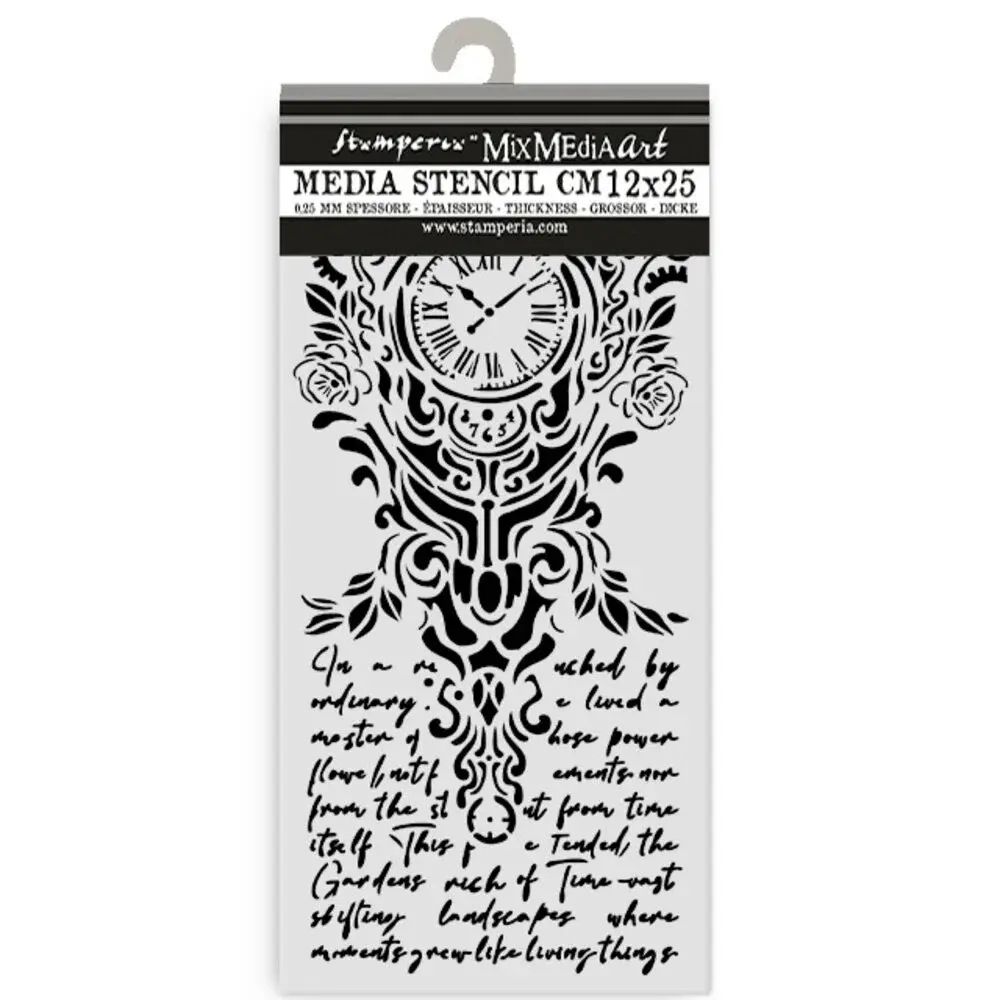 STAMPERIA STAMPERIA GARDENS OF TIME CLOCK AND WRITING 12x25cm STENCIL
