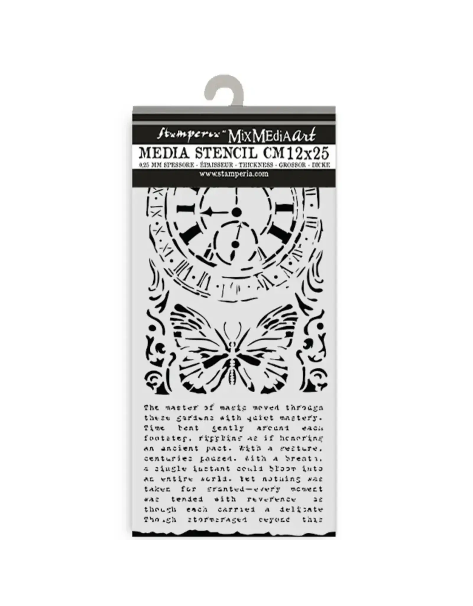 STAMPERIA STAMPERIA GARDENS OF TIME CLOCK AND BUTTERFLY 12x25cm STENCIL