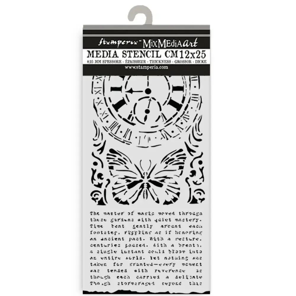 STAMPERIA STAMPERIA GARDENS OF TIME CLOCK AND BUTTERFLY 12x25cm STENCIL