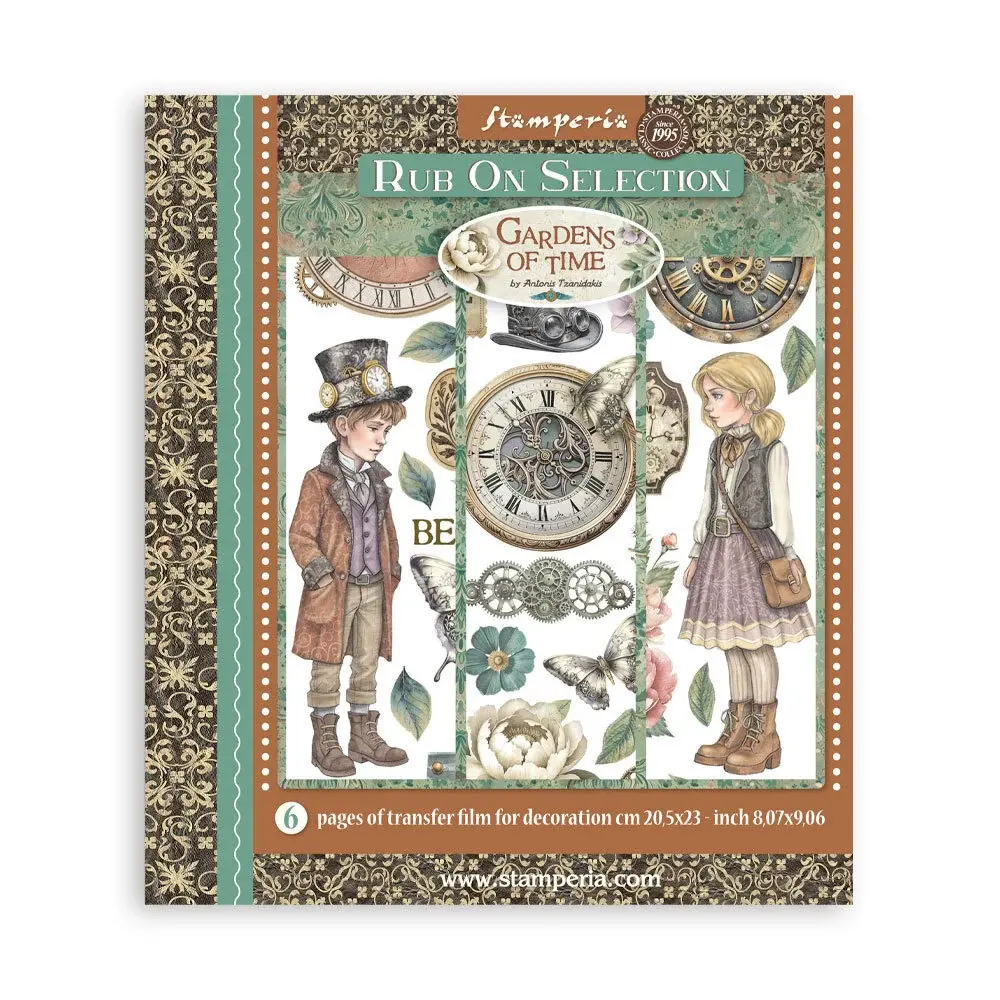 STAMPERIA STAMPERIA GARDENS OF TIME 20.5cm X 23cm ASSORTED RUB-ONS 6/PK