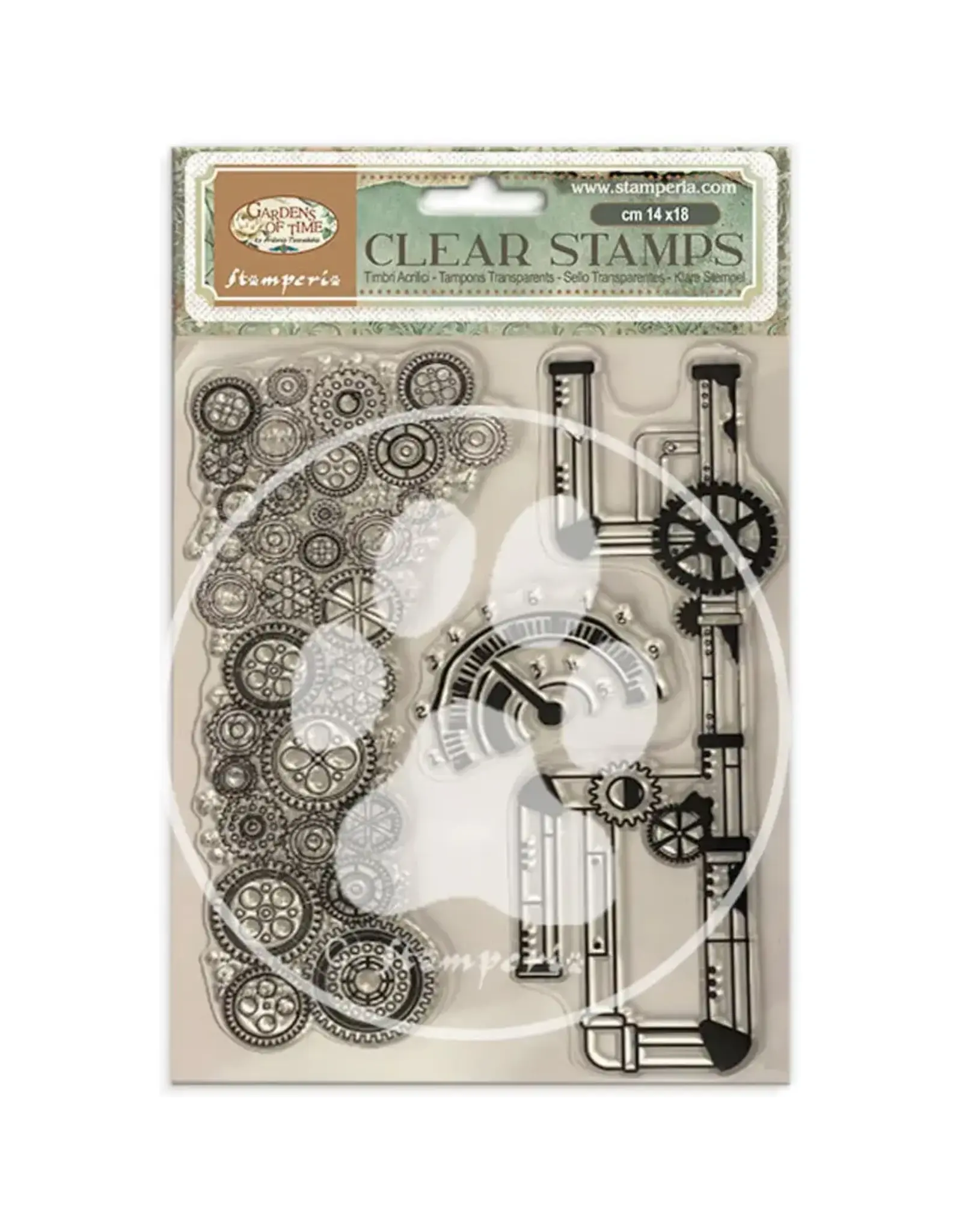 STAMPERIA STAMPERIA GARDENS OF TIME TUBES AND CLOCKS CLEAR STAMP SET