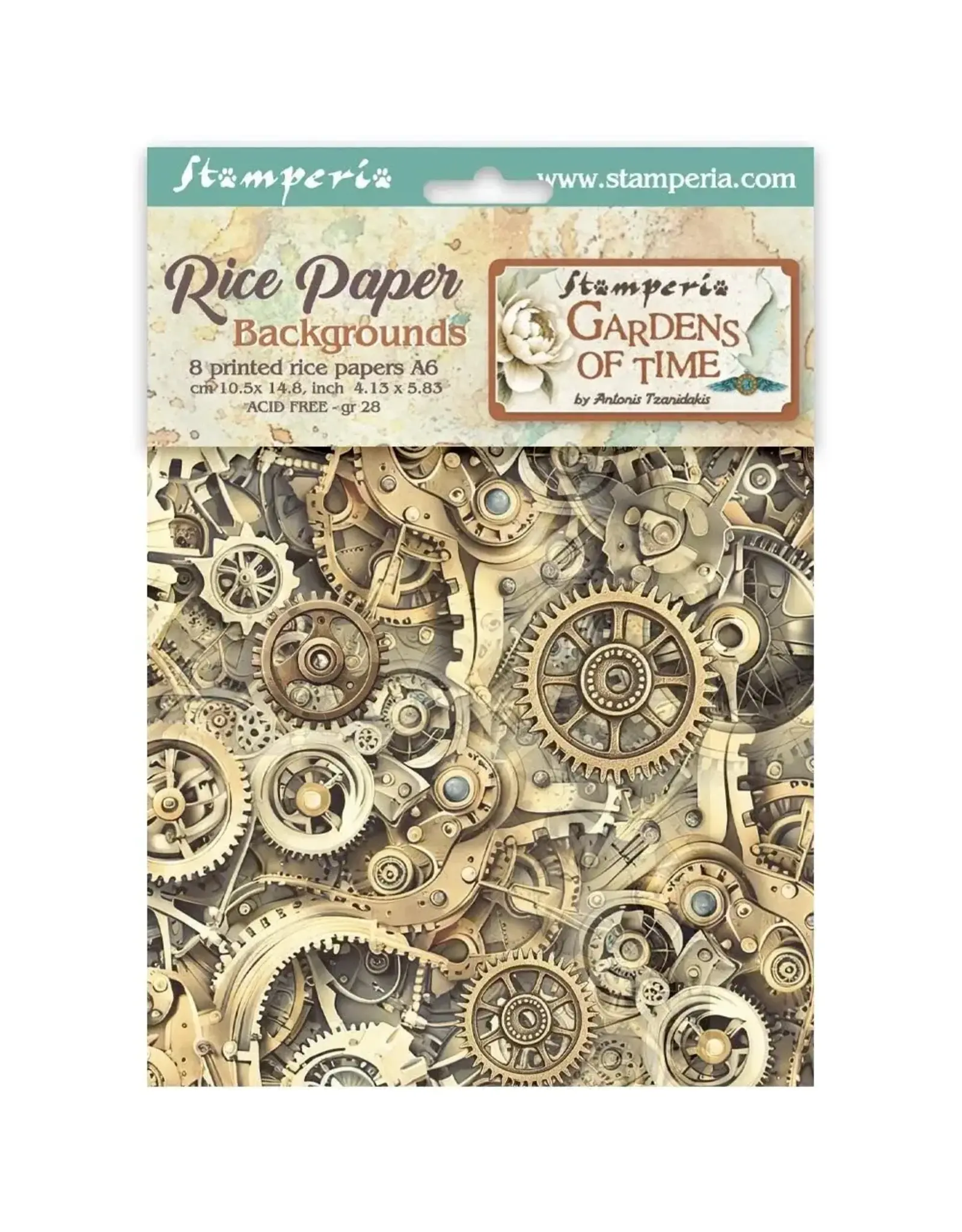 STAMPERIA STAMPERIA GARDENS OF TIME ASSORTED A6 RICE PAPER DECOUPAGE BACKGROUNDS 10.5X14.8CM 8/PK