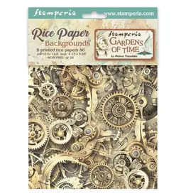 STAMPERIA STAMPERIA GARDENS OF TIME ASSORTED A6 RICE PAPER DECOUPAGE BACKGROUNDS 10.5X14.8CM 8/PK