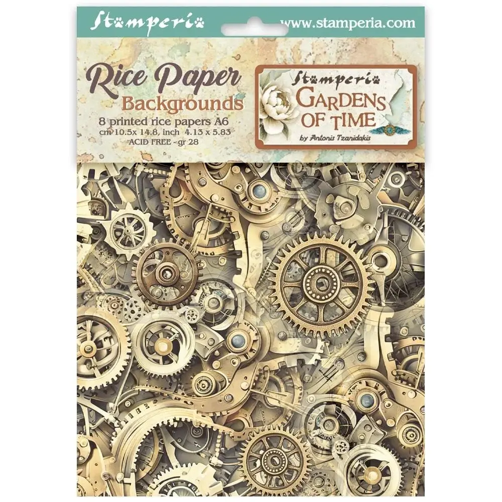 STAMPERIA STAMPERIA GARDENS OF TIME ASSORTED A6 RICE PAPER DECOUPAGE BACKGROUNDS 10.5X14.8CM 8/PK