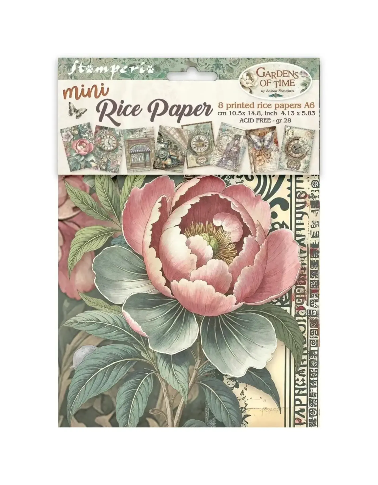 STAMPERIA STAMPERIA GARDENS OF TIME A6 MINI RICE PAPER 8/PK