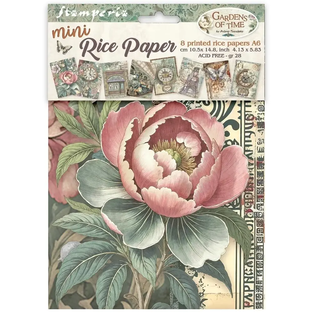STAMPERIA STAMPERIA GARDENS OF TIME A6 MINI RICE PAPER 8/PK