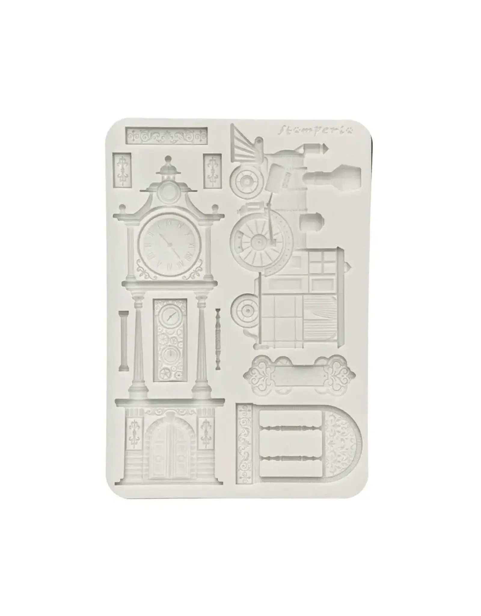 STAMPERIA STAMPERIA GARDENS OF TIME TRAIN AND LONGCASE CLOCK A5 SILICONE MOULD