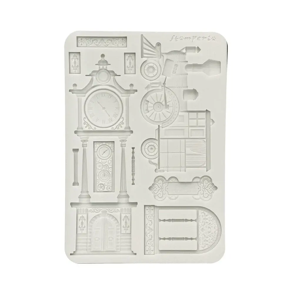 STAMPERIA STAMPERIA GARDENS OF TIME TRAIN AND LONGCASE CLOCK A5 SILICONE MOULD