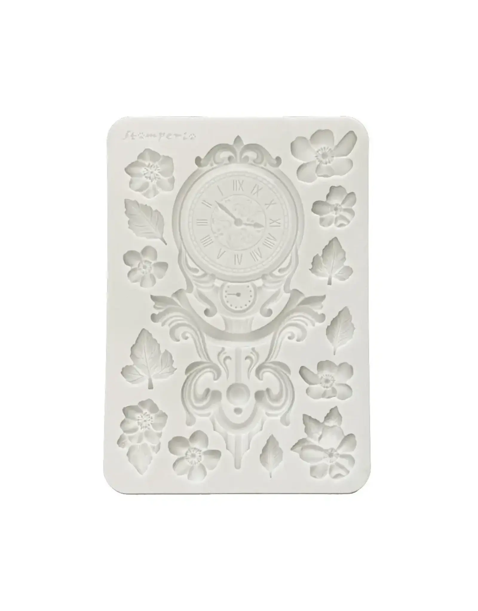 STAMPERIA STAMPERIA GARDENS OF TIME CLOCK AND FLOWERS A5 SILICONE MOULD