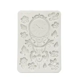 STAMPERIA STAMPERIA GARDENS OF TIME CLOCK AND FLOWERS A5 SILICONE MOULD