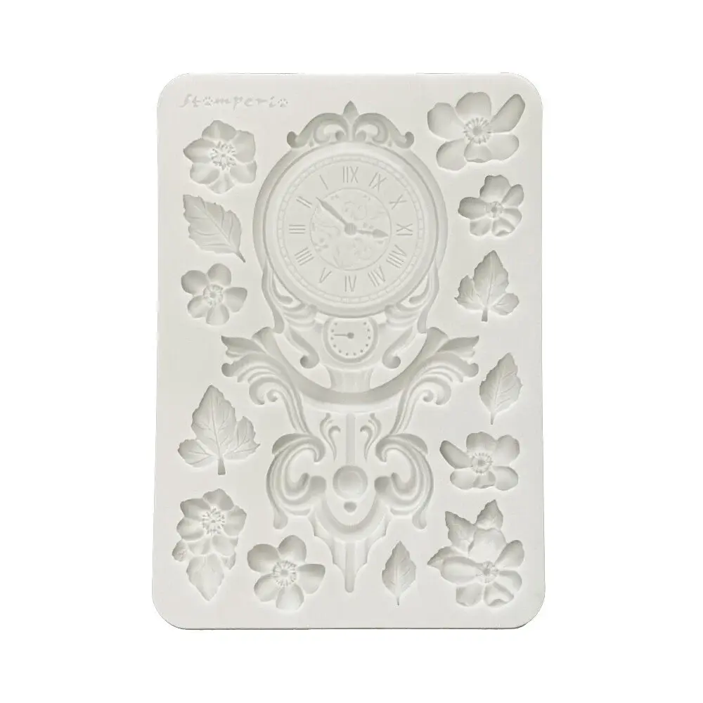 STAMPERIA STAMPERIA GARDENS OF TIME CLOCK AND FLOWERS A5 SILICONE MOULD
