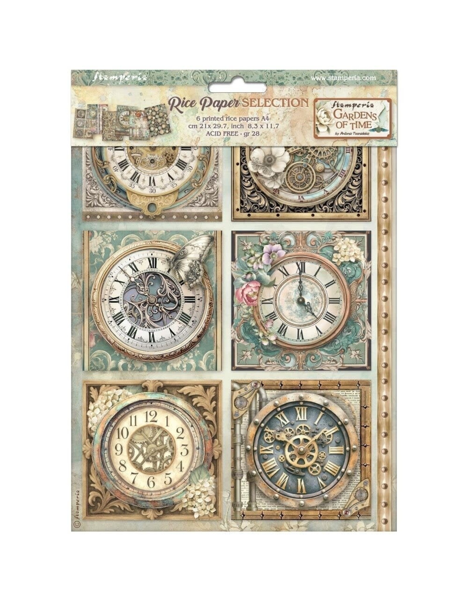 STAMPERIA STAMPERIA GARDENS OF TIME ASSORTED A4 RICE PAPER 6/PK