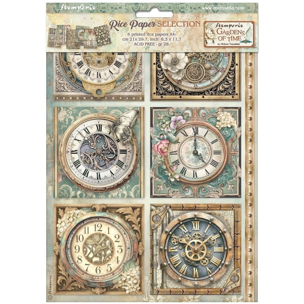 STAMPERIA STAMPERIA GARDENS OF TIME ASSORTED A4 RICE PAPER 6/PK
