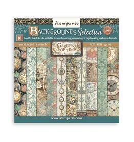 STAMPERIA STAMPERIA GARDENS OF TIME BACKGROUNDS SELECTION 8x8 PAPER PACK 10 SHEETS