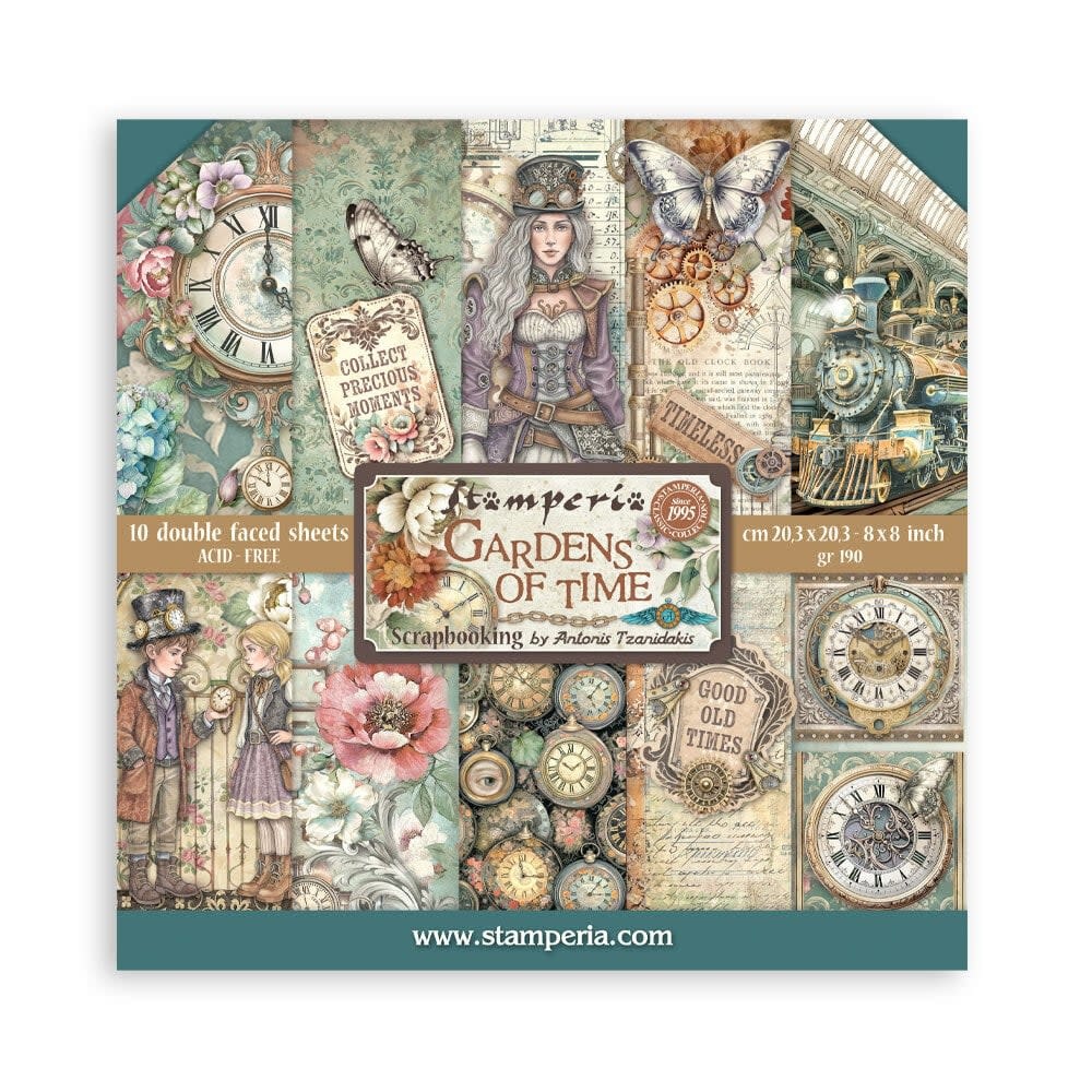STAMPERIA STAMPERIA GARDENS OF TIME 8x8 PAPER PACK 10 SHEETS