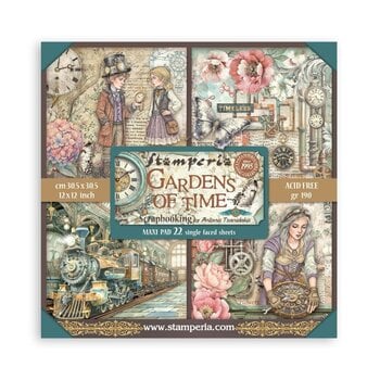 STAMPERIA STAMPERIA GARDENS OF TIME MAXI PAD 12x12 PAPER PACK 22 SHEETS