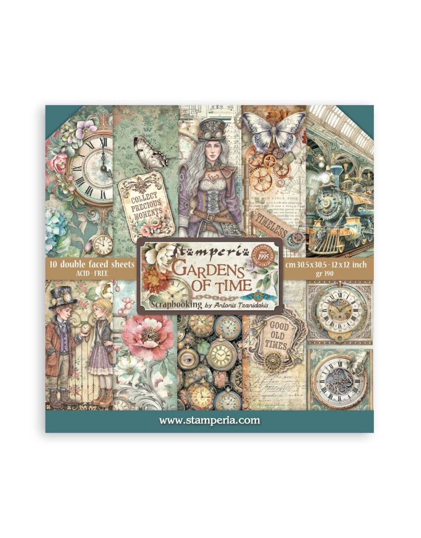 STAMPERIA STAMPERIA GARDENS OF TIME 12x12 PAPER PACK 10 SHEETS