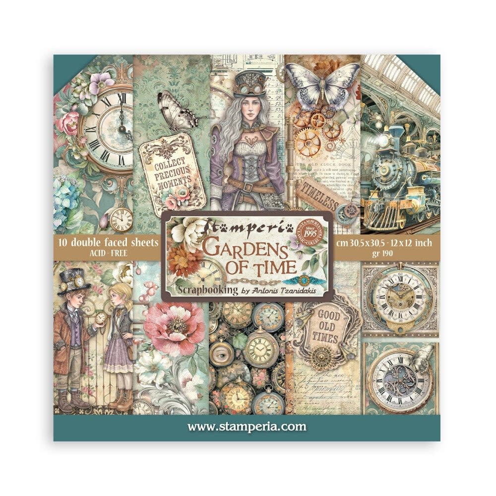STAMPERIA STAMPERIA GARDENS OF TIME 12x12 PAPER PACK 10 SHEETS