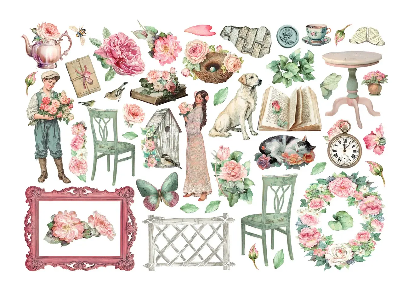 STAMPERIA STAMPERIA HOUSE OF ROSES EPHEMERA ADHESIVE PAPER CUT OUTS