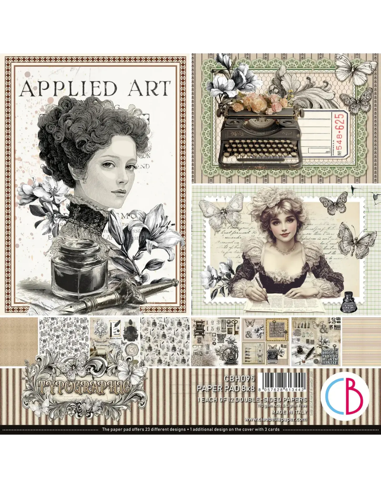 CIAO BELLA CIAO BELLA TYPOGRAPHIC 8x8 PAPER PAD 12 SHEETS