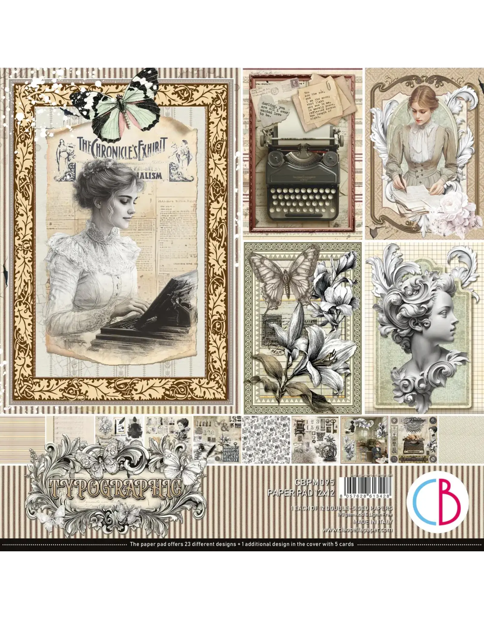 CIAO BELLA CIAO BELLA TYPOGRAPHIC 12x12 PAPER PAD 12 SHEETS