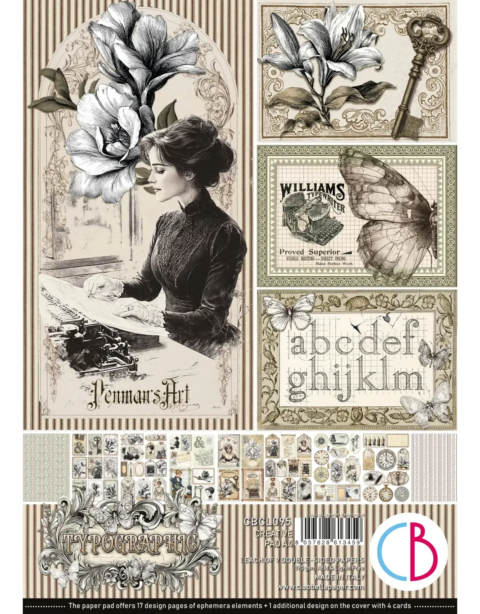 CIAO BELLA CIAO BELLA TYPOGRAPHIC A4 CREATIVE PAD 9 SHEETS