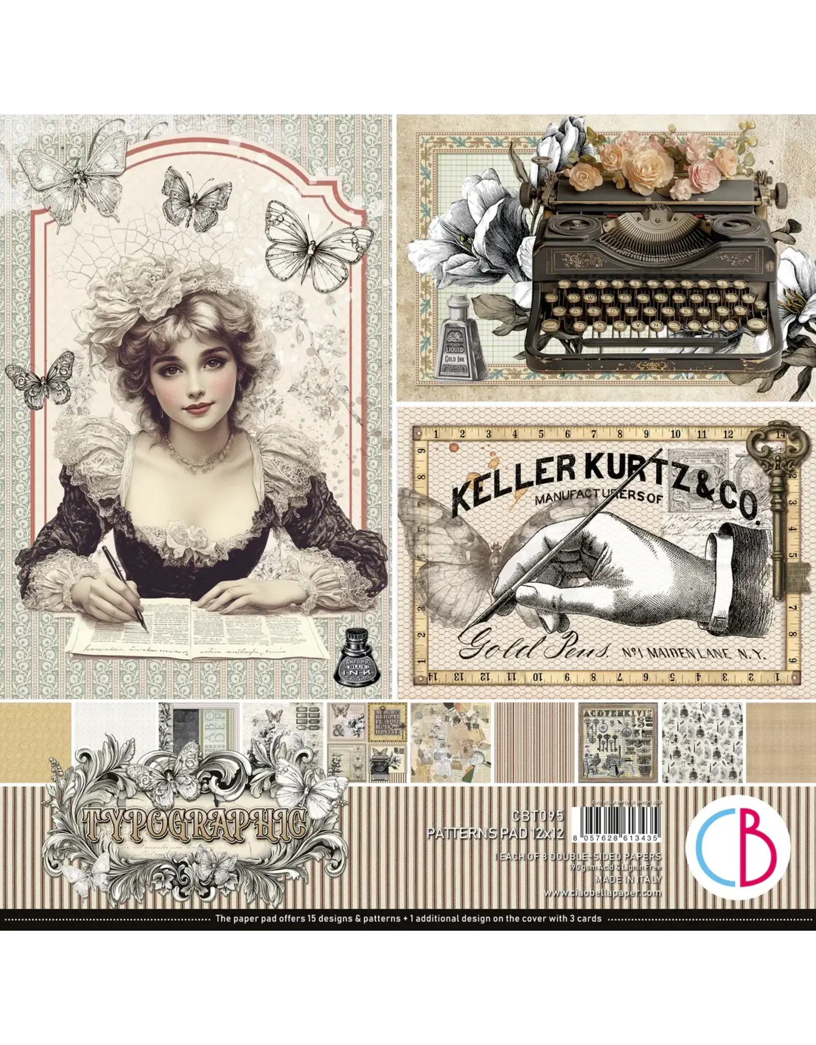 CIAO BELLA CIAO BELLA TYPOGRAPHIC 12x12 PATTERNS PAD 8 SHEETS