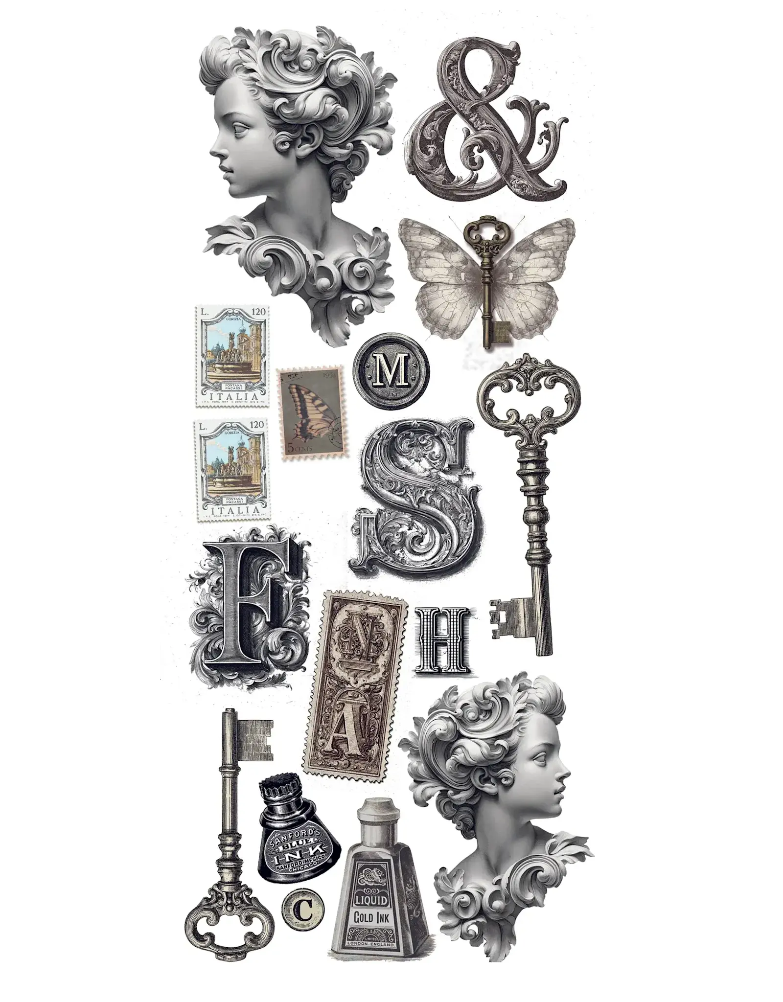 CIAO BELLA CIAO BELLA TYPOGRAPHIC TRANSPARENT ADHESIVE SHEETS 5/PK