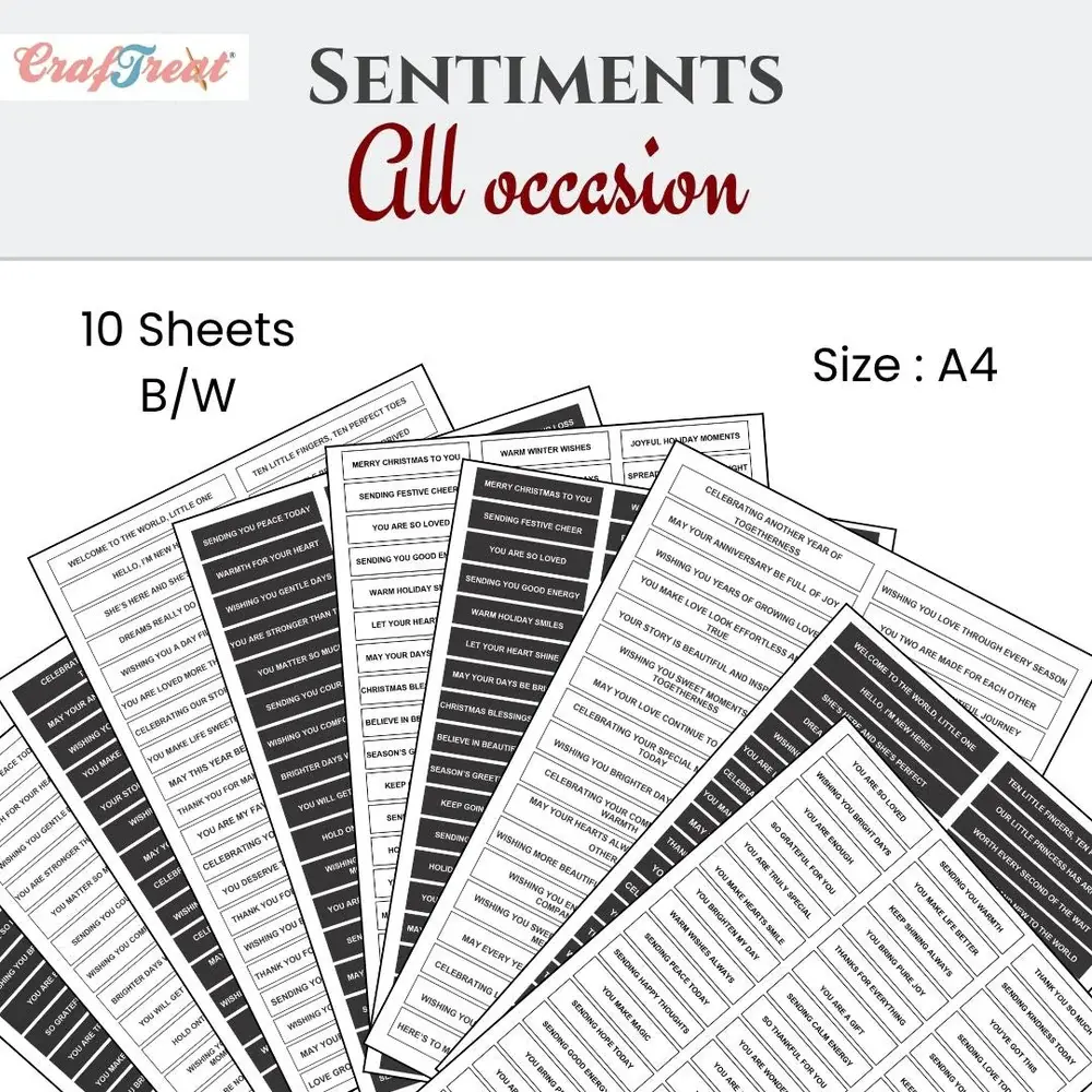CRAFTREAT CRAFTREAT ALL OCCASIONS A4 SENTIMENTS SHEETS 10/PK
