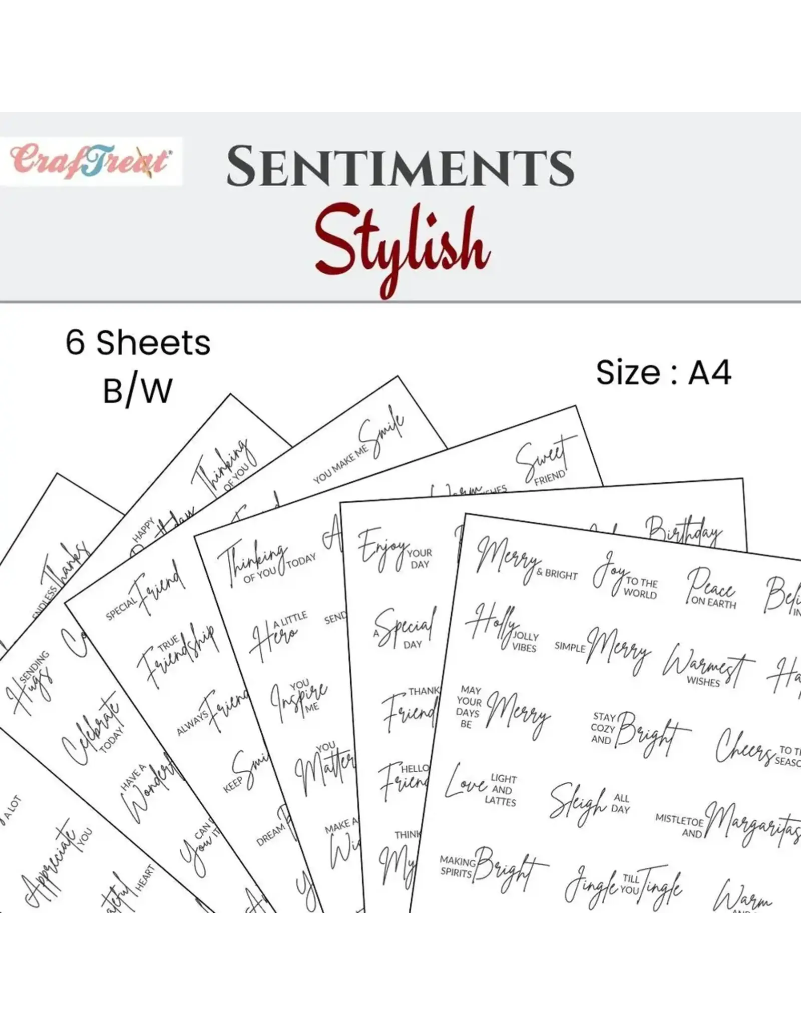 CRAFTREAT CRAFTREAT STYLISH SENTIMENTS A4 SENTIMENTS SHEETS 6/PK