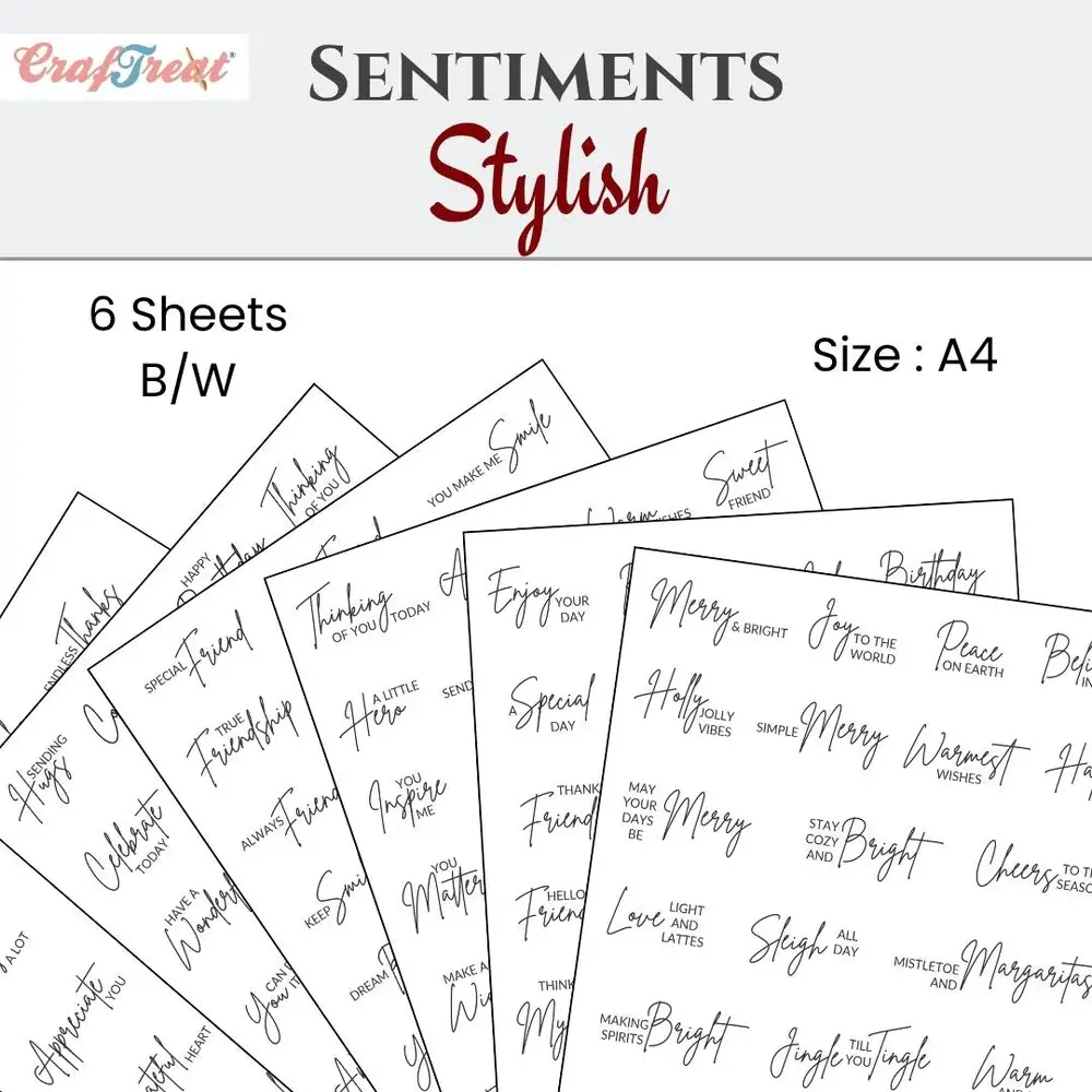 CRAFTREAT CRAFTREAT STYLISH SENTIMENTS A4 SENTIMENTS SHEETS 6/PK