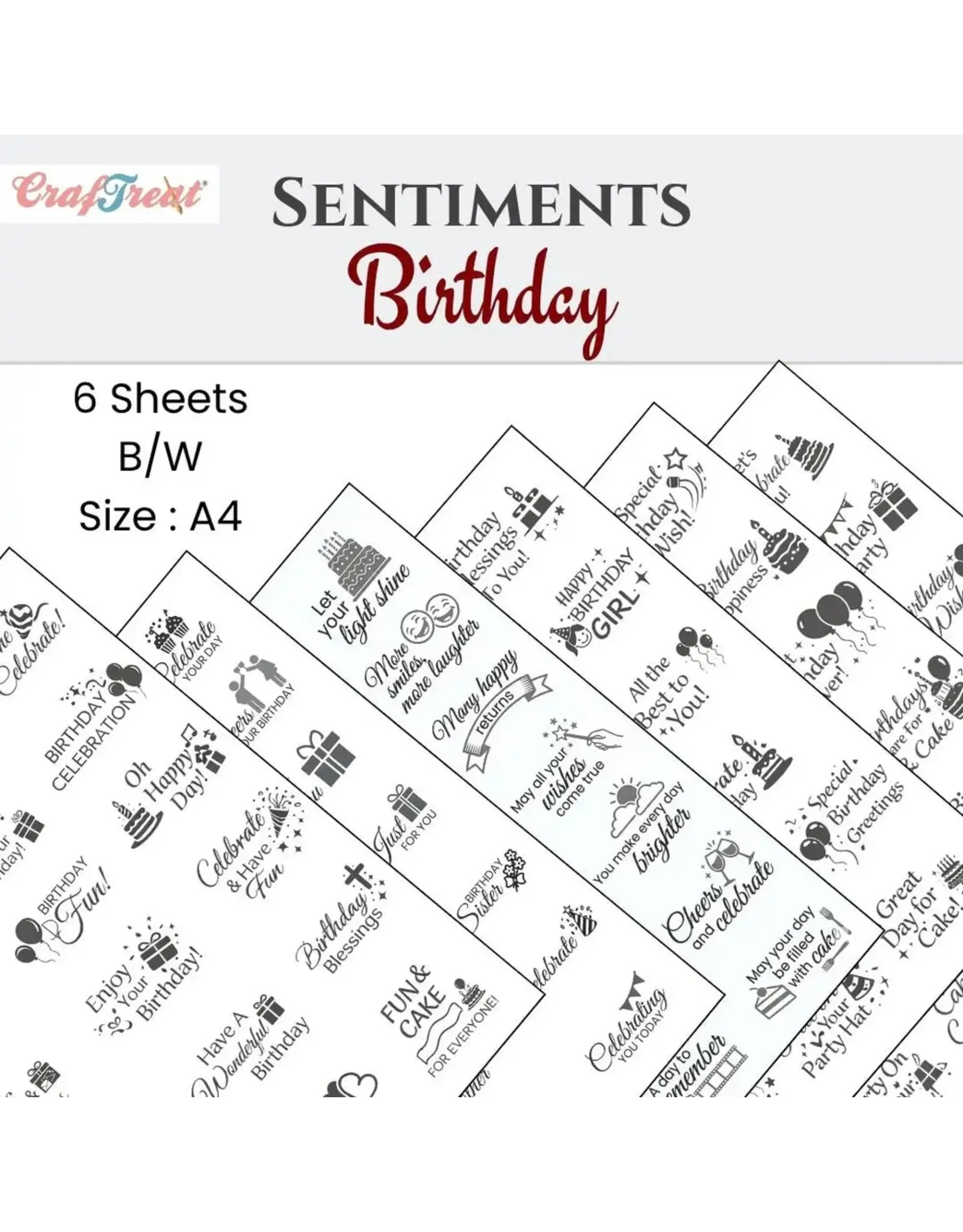 CRAFTREAT CRAFTREAT BIRTHDAY A4 SENTIMENTS SHEETS 6/PK