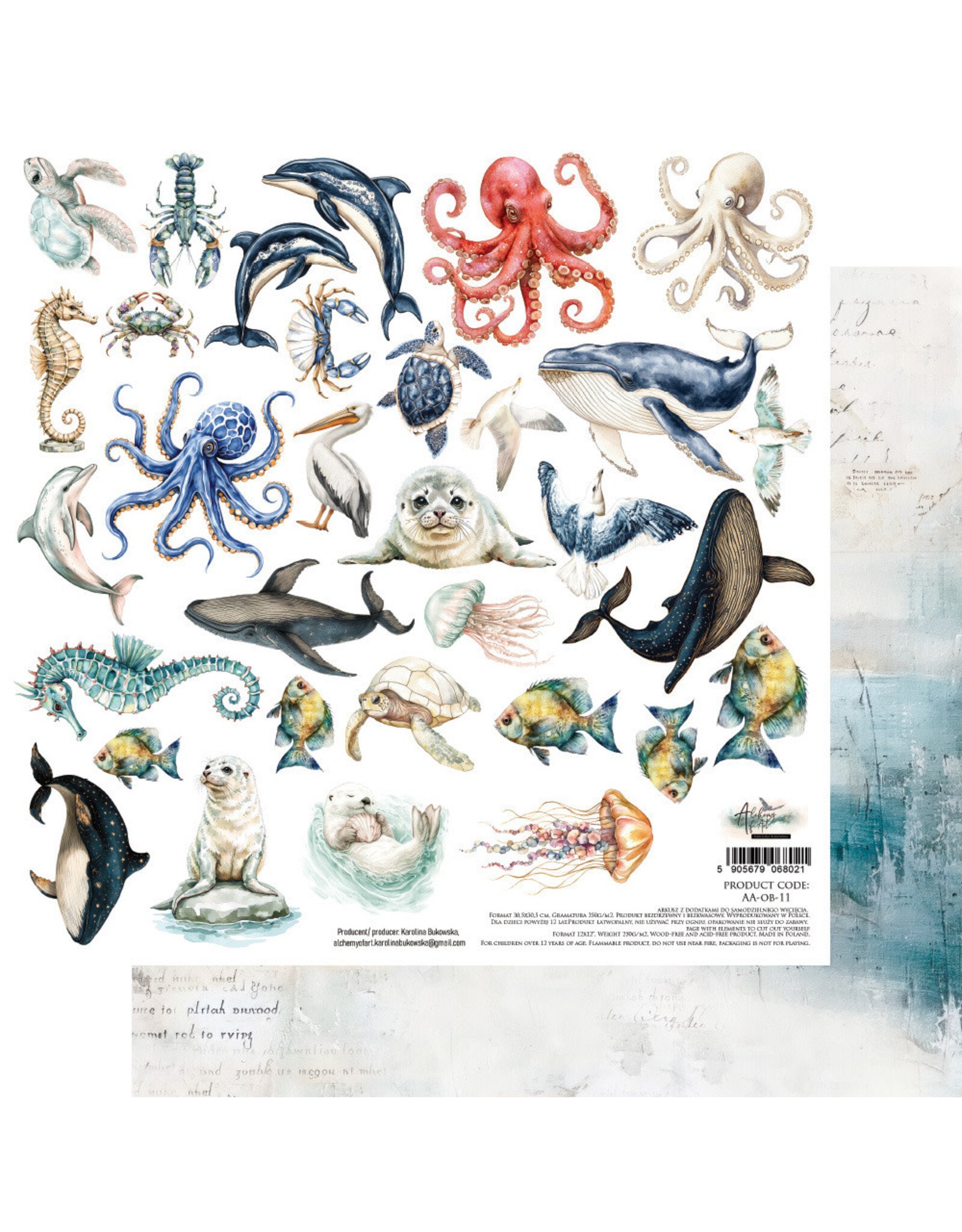 ALCHEMY OF ART ALCHEMY OF ART IOCEAN BLUE ANIMALS 12x12 EXTRAS CARDSTOCK
