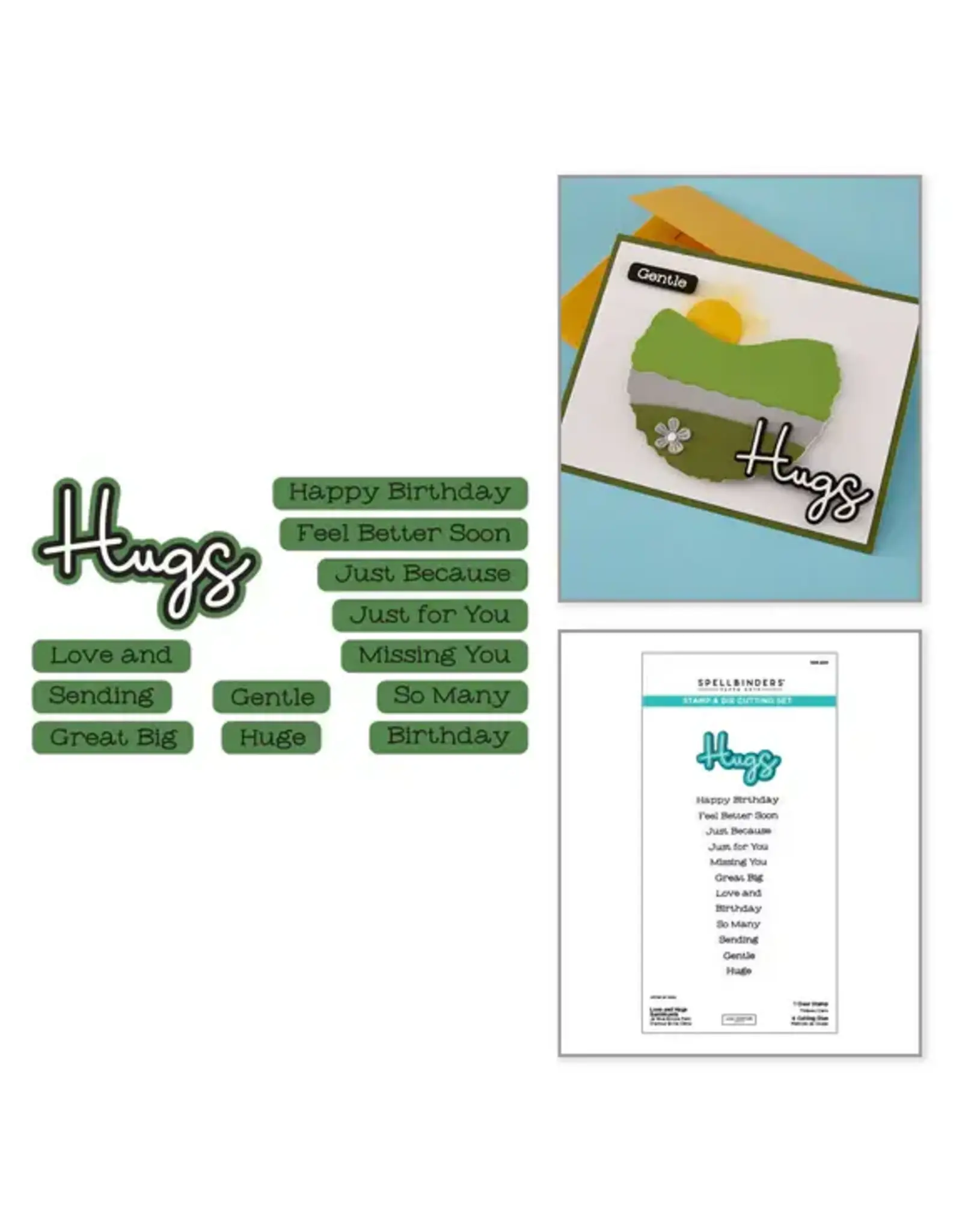 SPELLBINDERS SPELLBINDERS LISA HORTON LOVE AND HUGS SENTIMENTS CLEAR STAMP & DIE SET