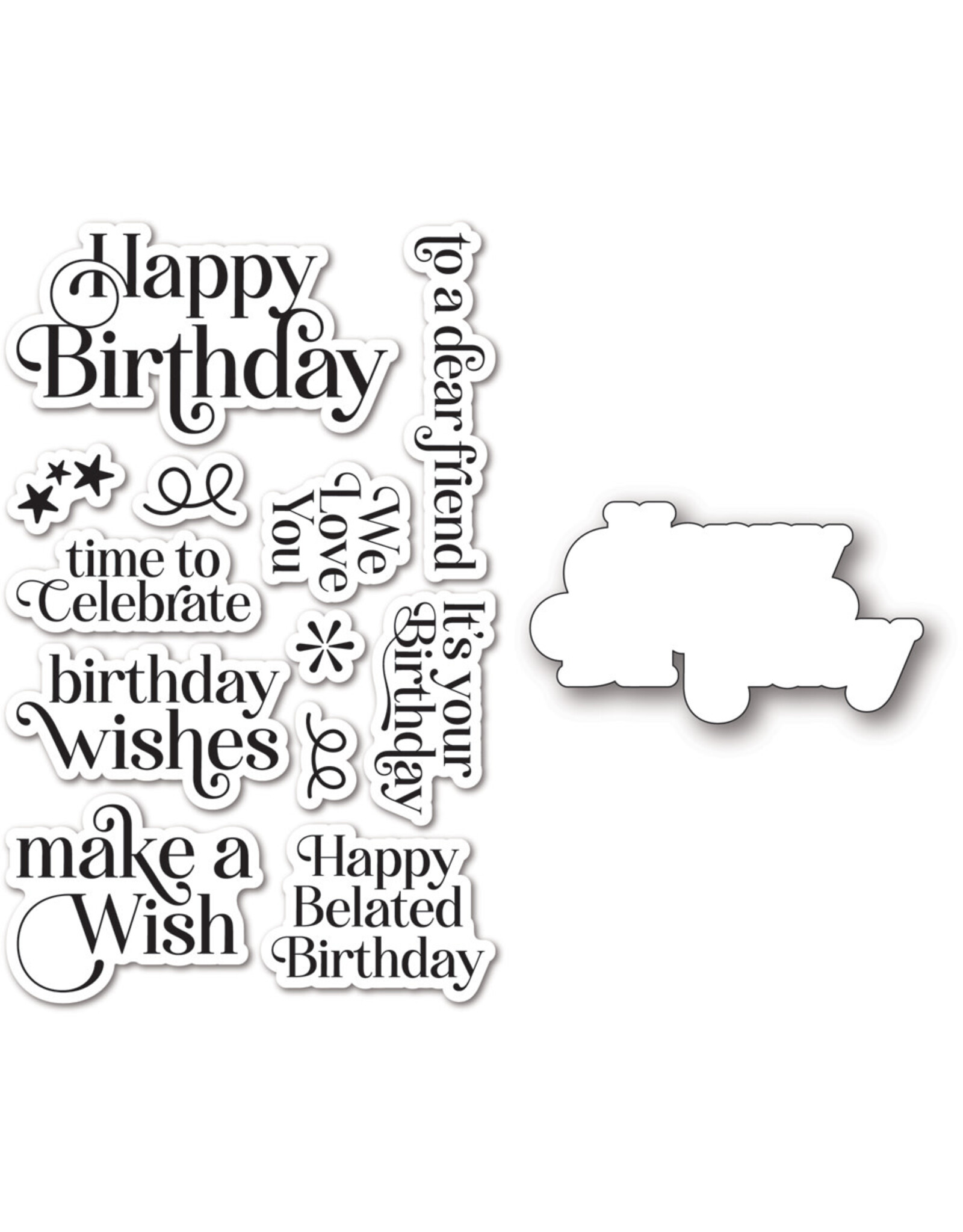 MEMORY BOX MEMORY BOX BIRTHDAY GREETINGS CLEAR STAMP AND DIE SET