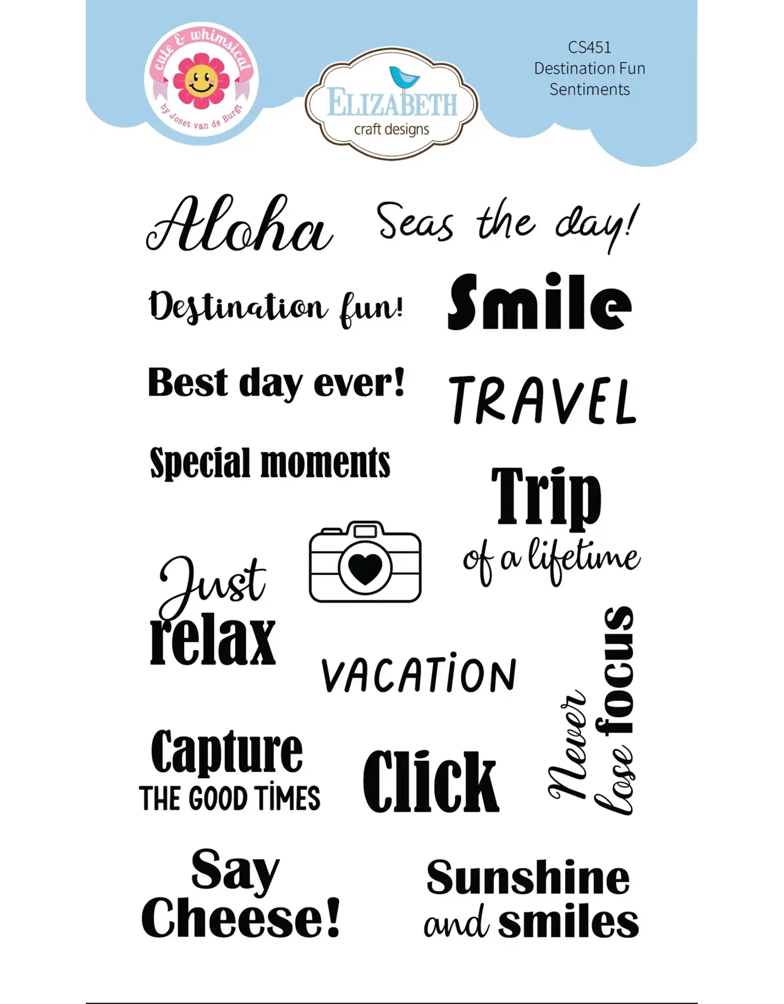 ELIZABETH CRAFT DESIGNS ELIZABETH CRAFT DESIGNS CUTE & WHIMSICAL DESTINATION FUN SENTIMENTS CLEAR STAMP SET