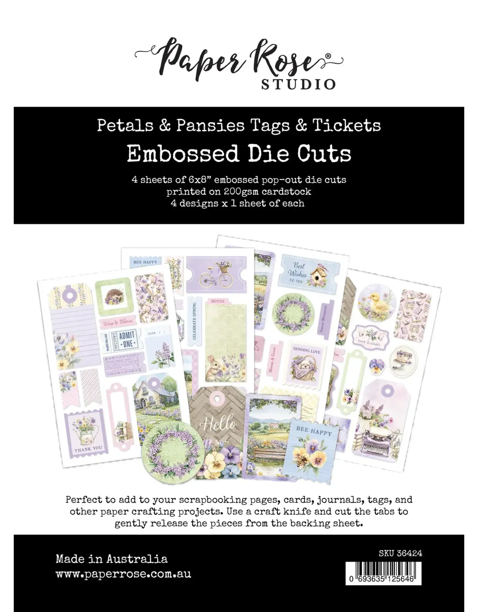 PAPER ROSE PAPER ROSE PETALS & PANSIES TAGS & TICKETS EMBOSSED DIE CUTS