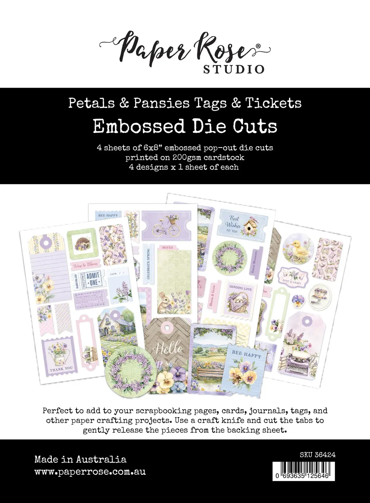 PAPER ROSE PAPER ROSE PETALS & PANSIES TAGS & TICKETS EMBOSSED DIE CUTS