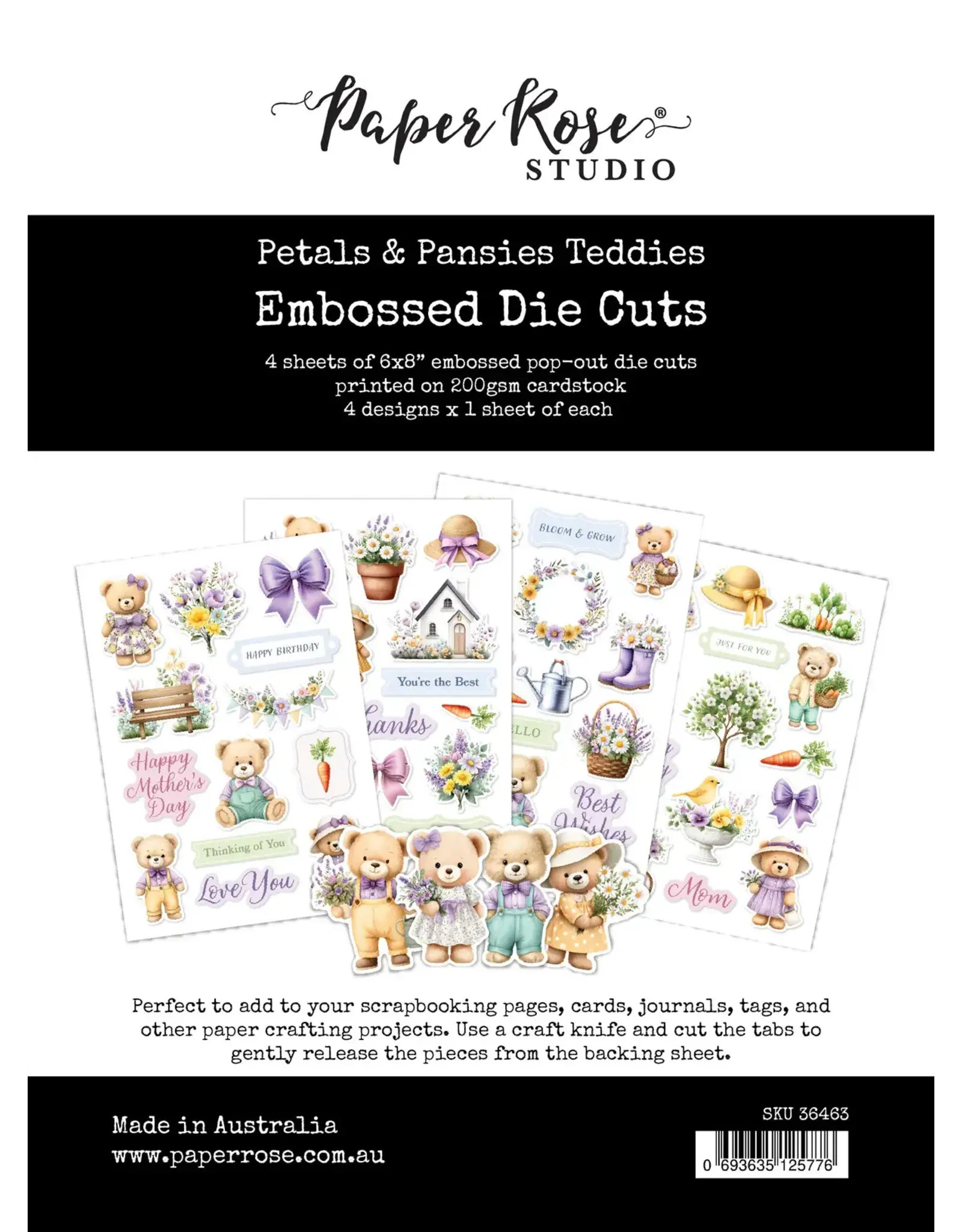 PAPER ROSE PAPER ROSE PETALS & PANSIES TEDDIES EMBOSSED DIE CUTS