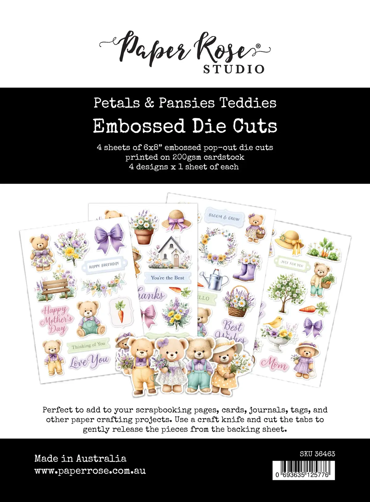 PAPER ROSE PAPER ROSE PETALS & PANSIES TEDDIES EMBOSSED DIE CUTS