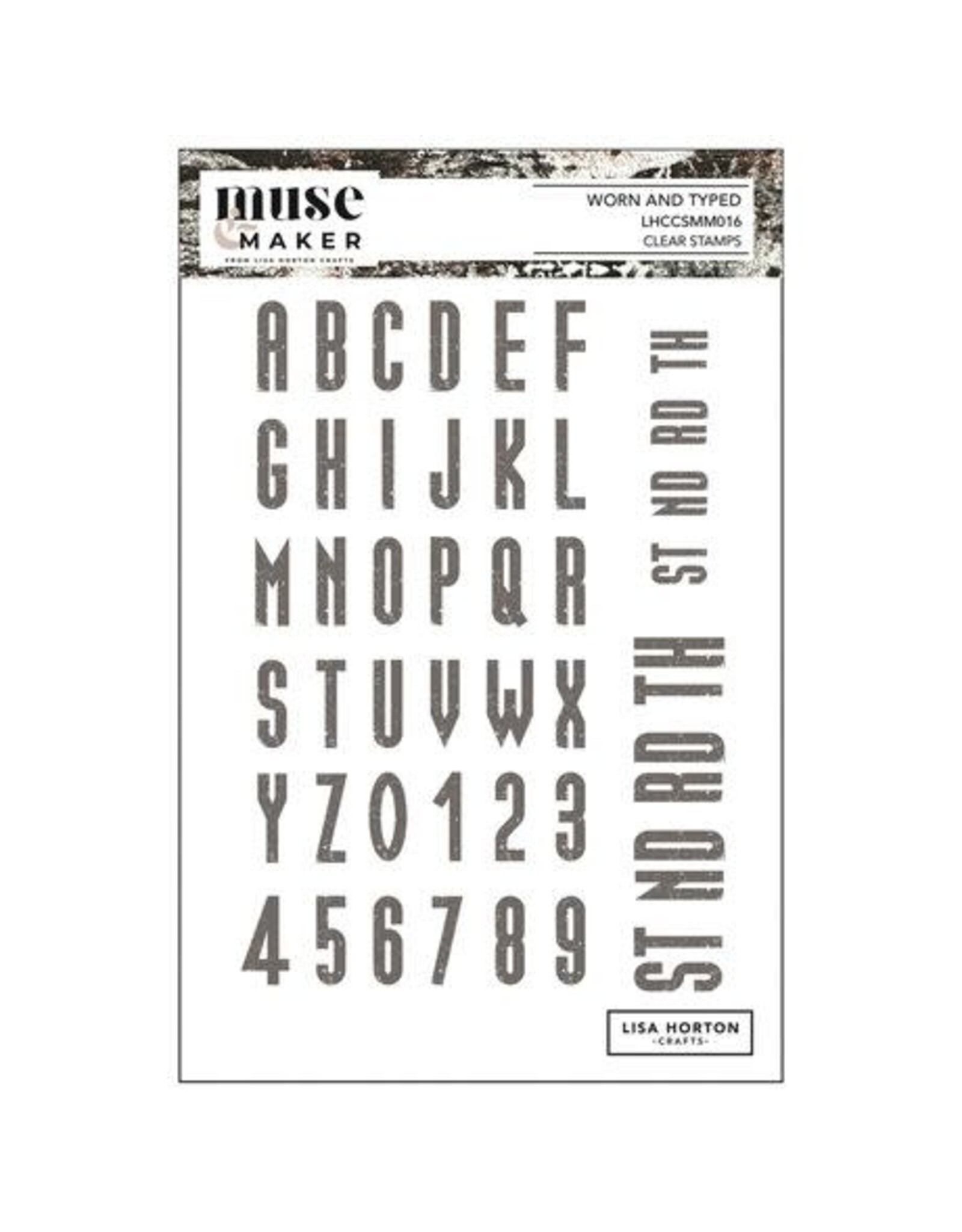 LISA HORTON CRAFTS LISA HORTON CRAFTS MUSE & MAKER WORN AND TYPED DL CLEAR STAMP SET