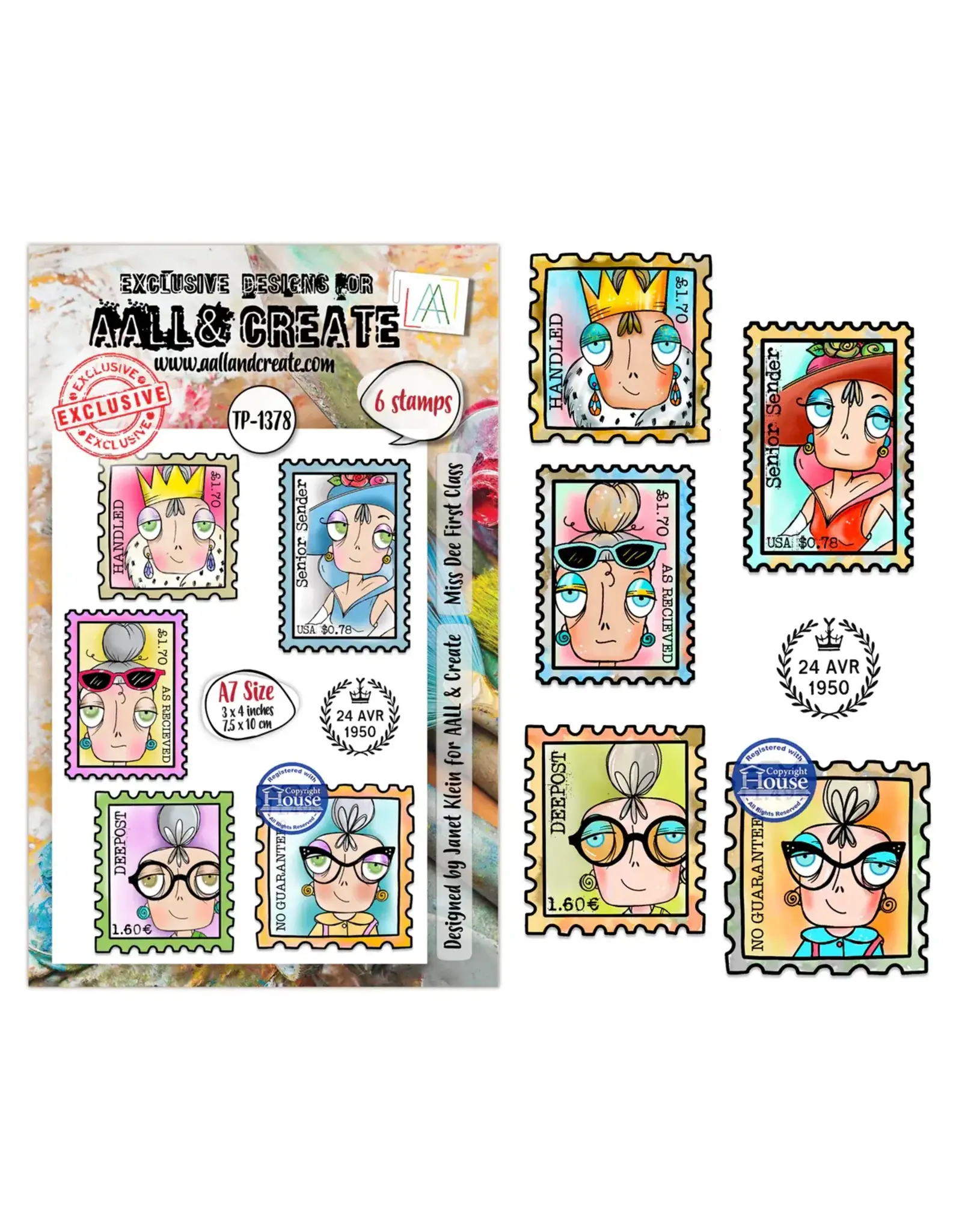AALL & CREATE AALL & CREATE JANET KLEIN #1378 MISS DEE FIRST CLASS A7 CLEAR STAMP SET